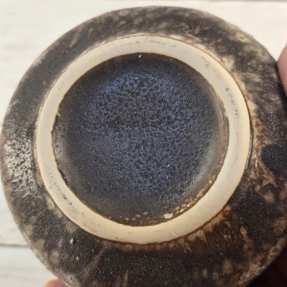 Studio Pottery Bud Vase Volcanic Lava Glaze Brown Earthy Textured Small 3.25in